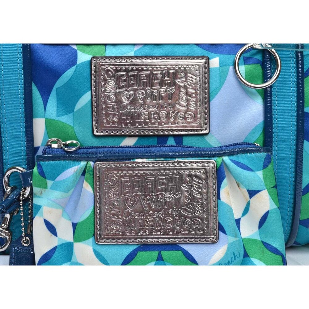 Coach Teal Blue Green Geometric Shoulder Tote - Picture 5 of 16